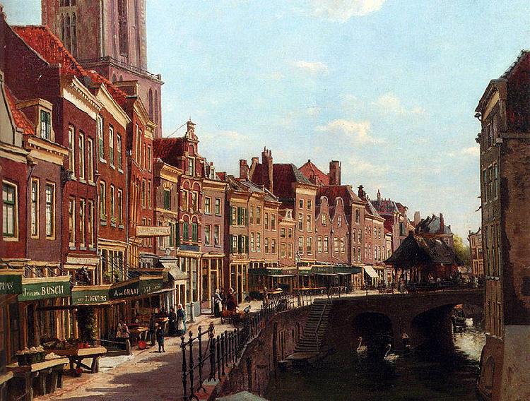 unknow artist Townsfolk shopping along the Oudegracht, Utrecht, The Netherlands Sweden oil painting art